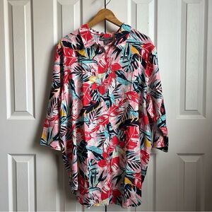 Jessica London pink linen tropical floral art to wear blouse art to wear